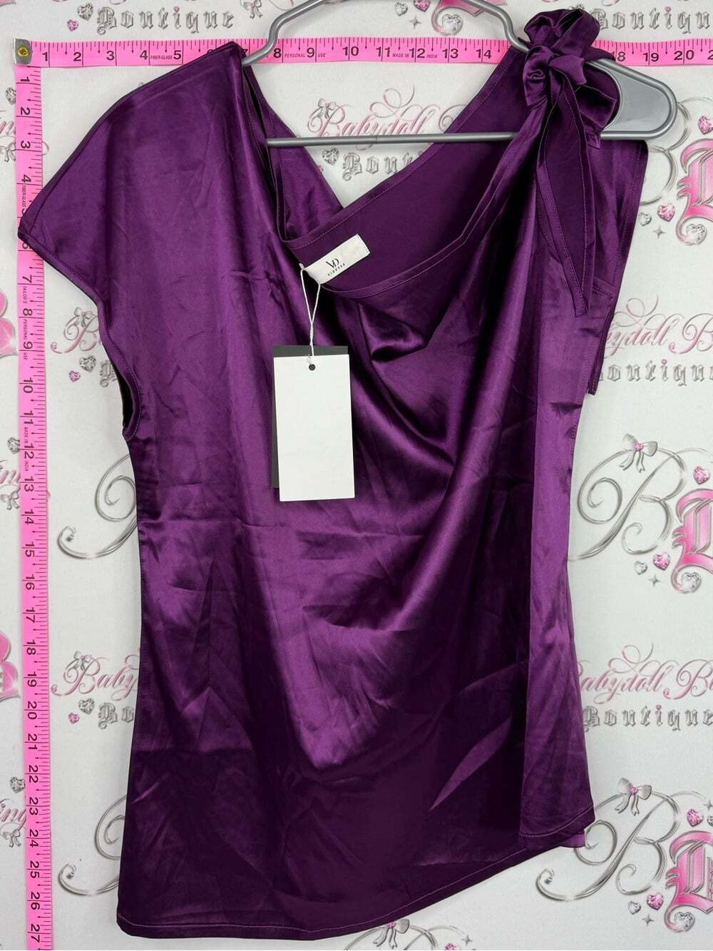 VIDUSSA shirt Purple Satin Tie up purple royal shiny top brand new with tags